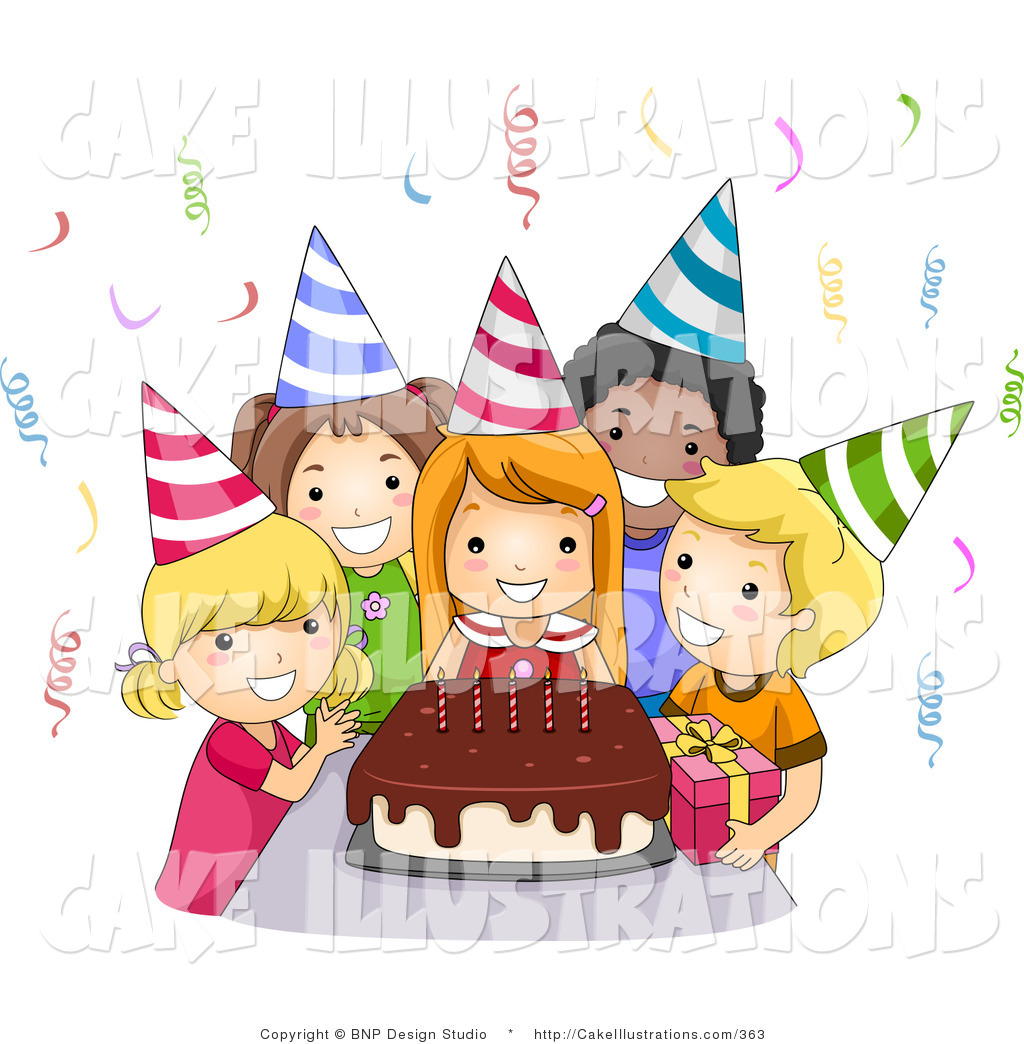 Illustration Of A Girls Birthday Party With A Cake By Bnp Design