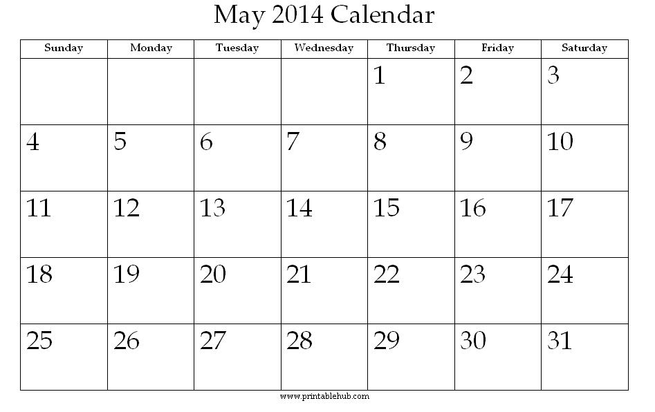 May 2014 Printable Calendar   Printable Hub