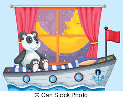 Panda Sitting Above The Boat Beside A Window Vector