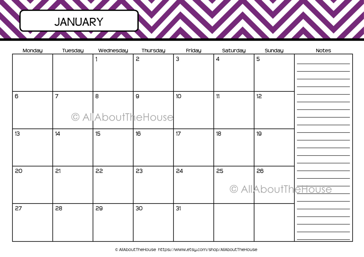 Printable Calendar Perpetual Calendar Chevron By Allaboutthehouse