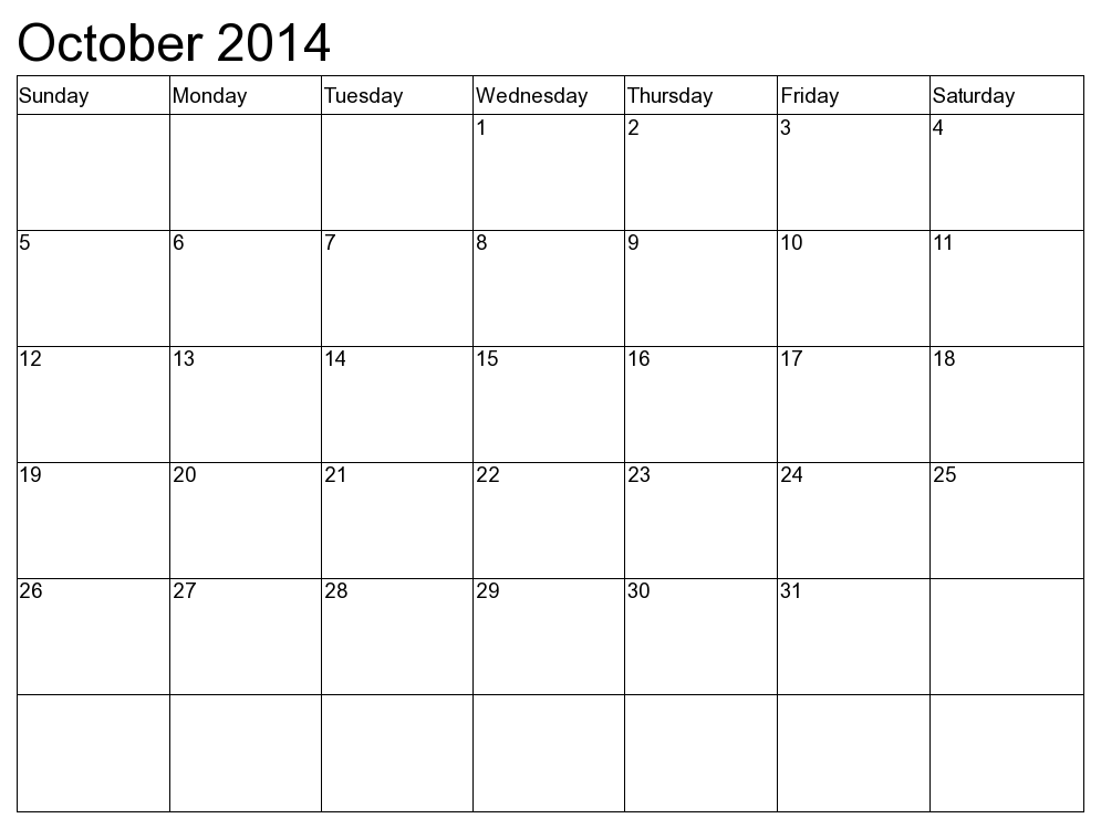 Printable October 2014 Calendars