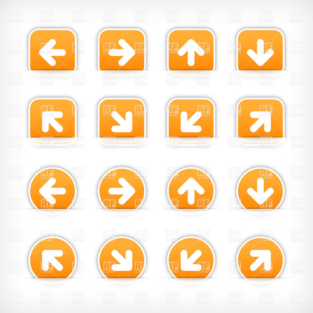 Square And Round Orange Arrow Stickers Download Royalty Free Vector