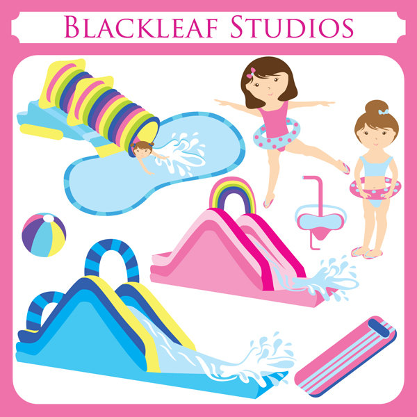 Water Slides Swimming Pool Water Party By Blackleafdesign On Etsy