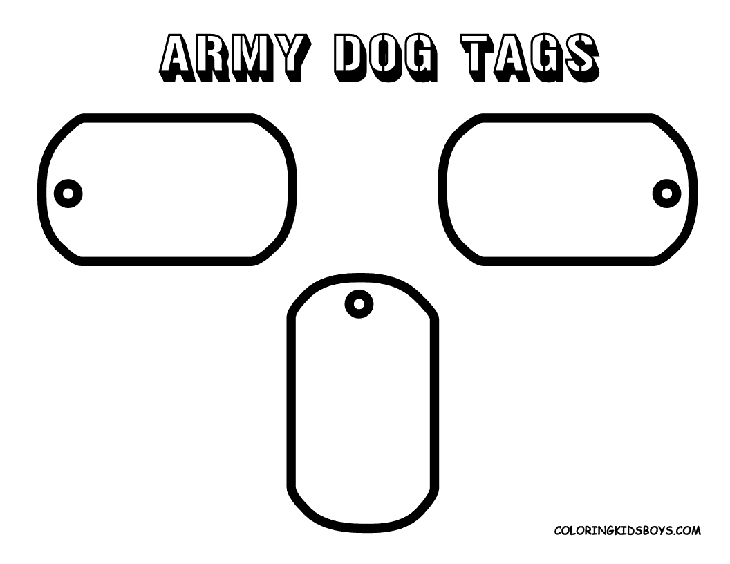Army Dog Tags Colouring For Kids