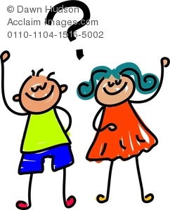 Clipart Image Of A Happy Little Girl And Boy Asking Questions    