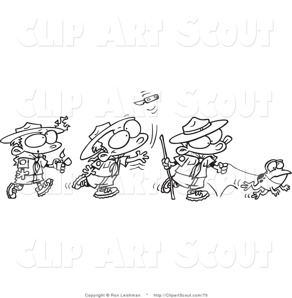 Clipart Of A Coloring Page Design Of A Group Of Boy Scouts Outdoors