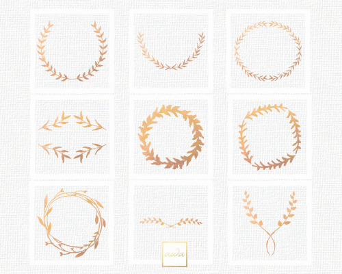 Digital Rose Gold Foil Clip Art   Gold Wreaths And Laurels Perfect For