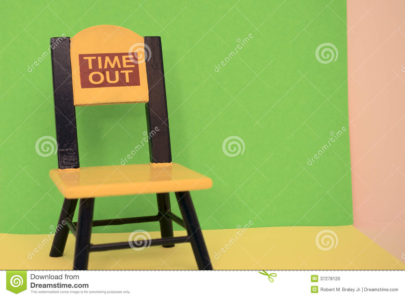 Empty Time Out Chair Blue Yellow Red  Green And Pink Walls And Yellow