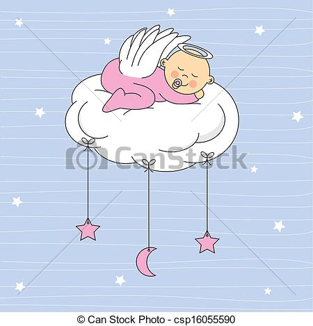 Eps Vectors Of Baby Girl Dressed Angel Sleeping On A Cloud Birth