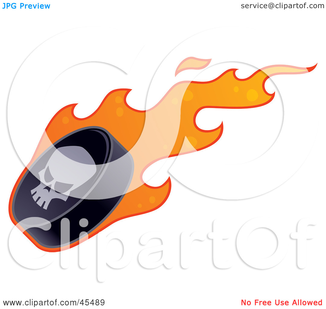 Free  Rf  Clipart Illustration Of A Skull On A Flaming Hockey Puck