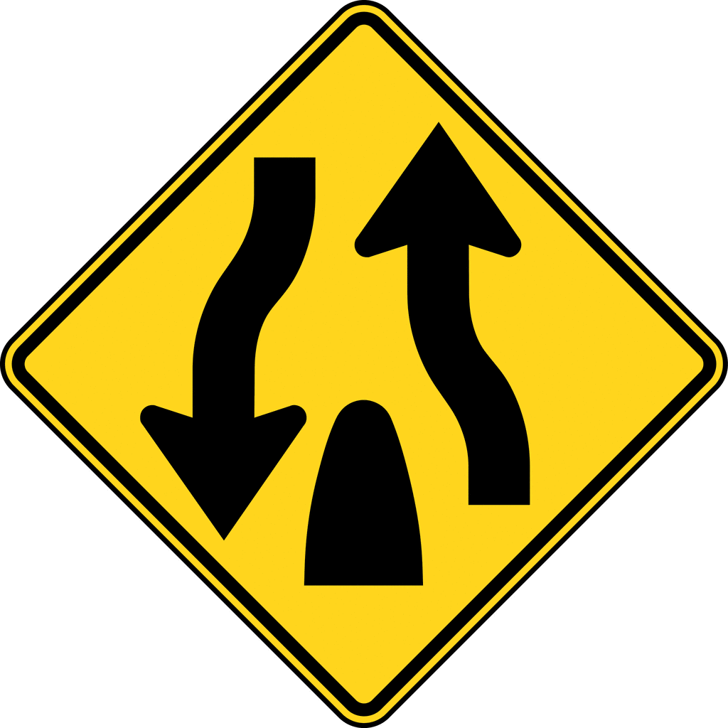 Road Sign Clipart A Divided Highway Ends Symbol