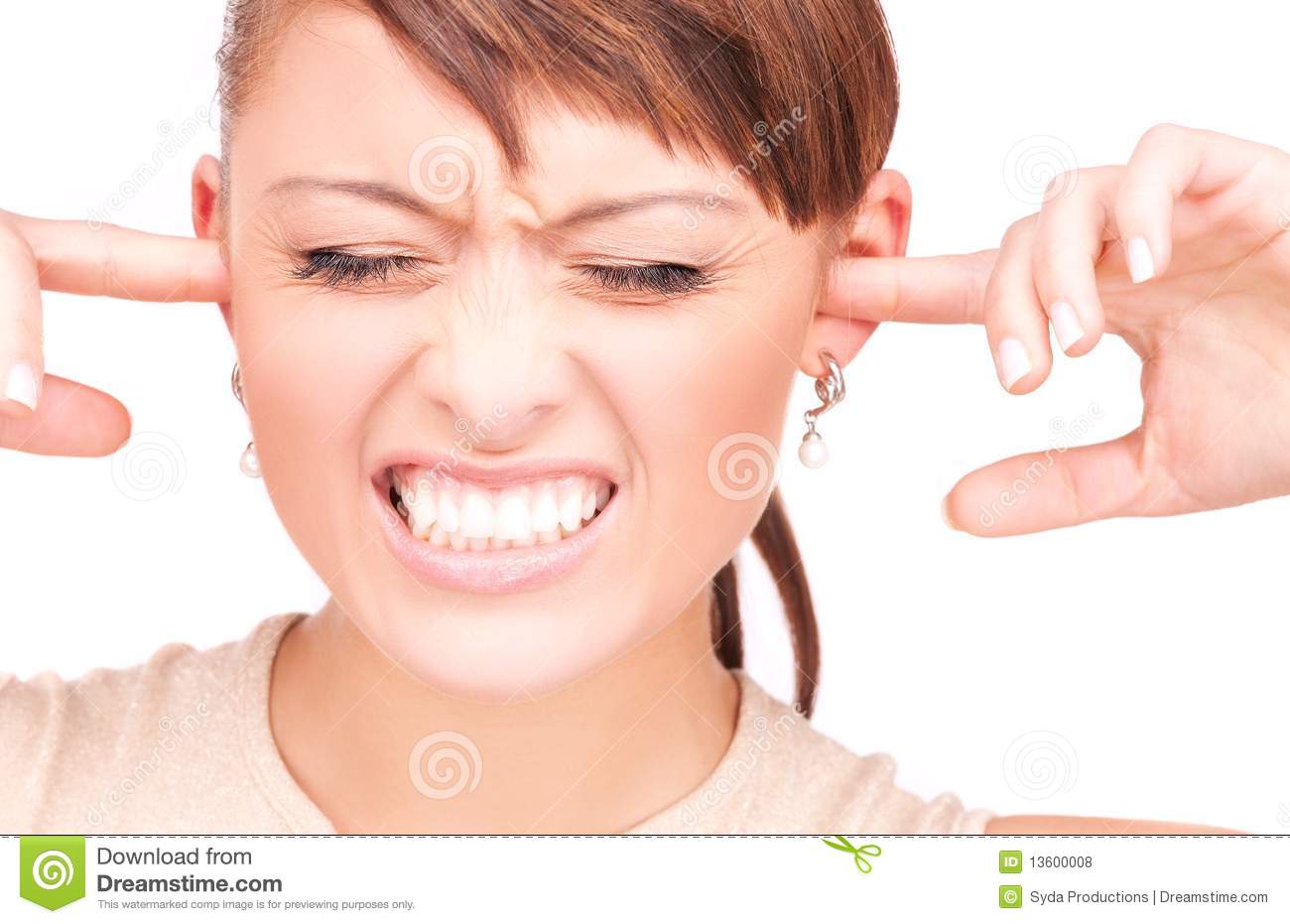 Unhappy Woman With Fingers In Ears Royalty Free Stock Photos   Image    