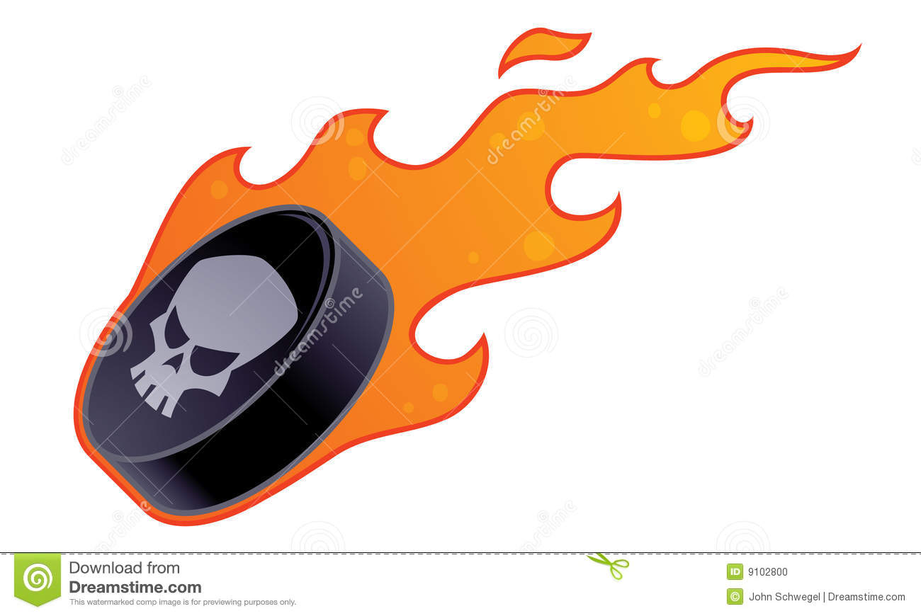 Vector Drawing Of A Flaming Hockey Puck With Skull Design 