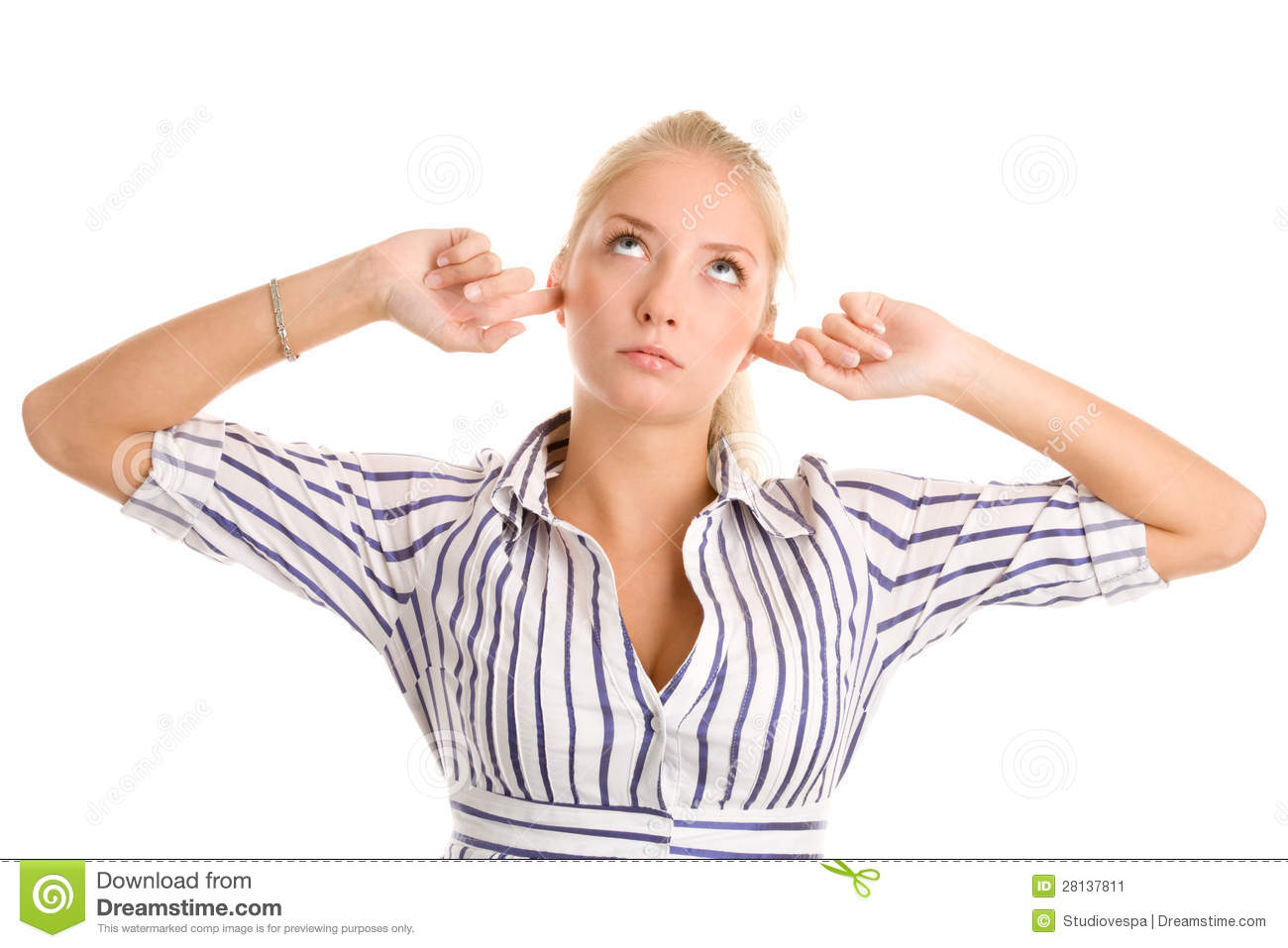 Woman Plugs Fingers In Ears Stock Image   Image  28137811