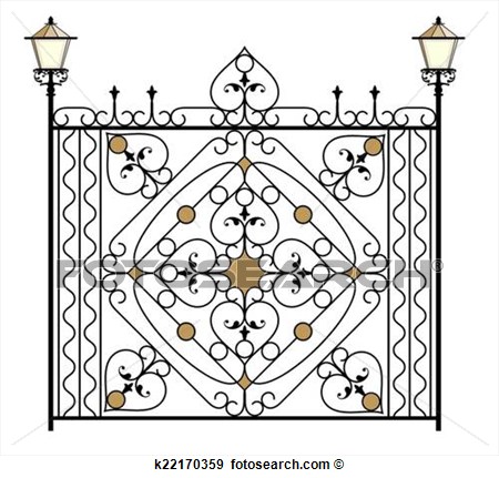Wrought Iron Gate Door Fence Window Grill Railing Design Vector    