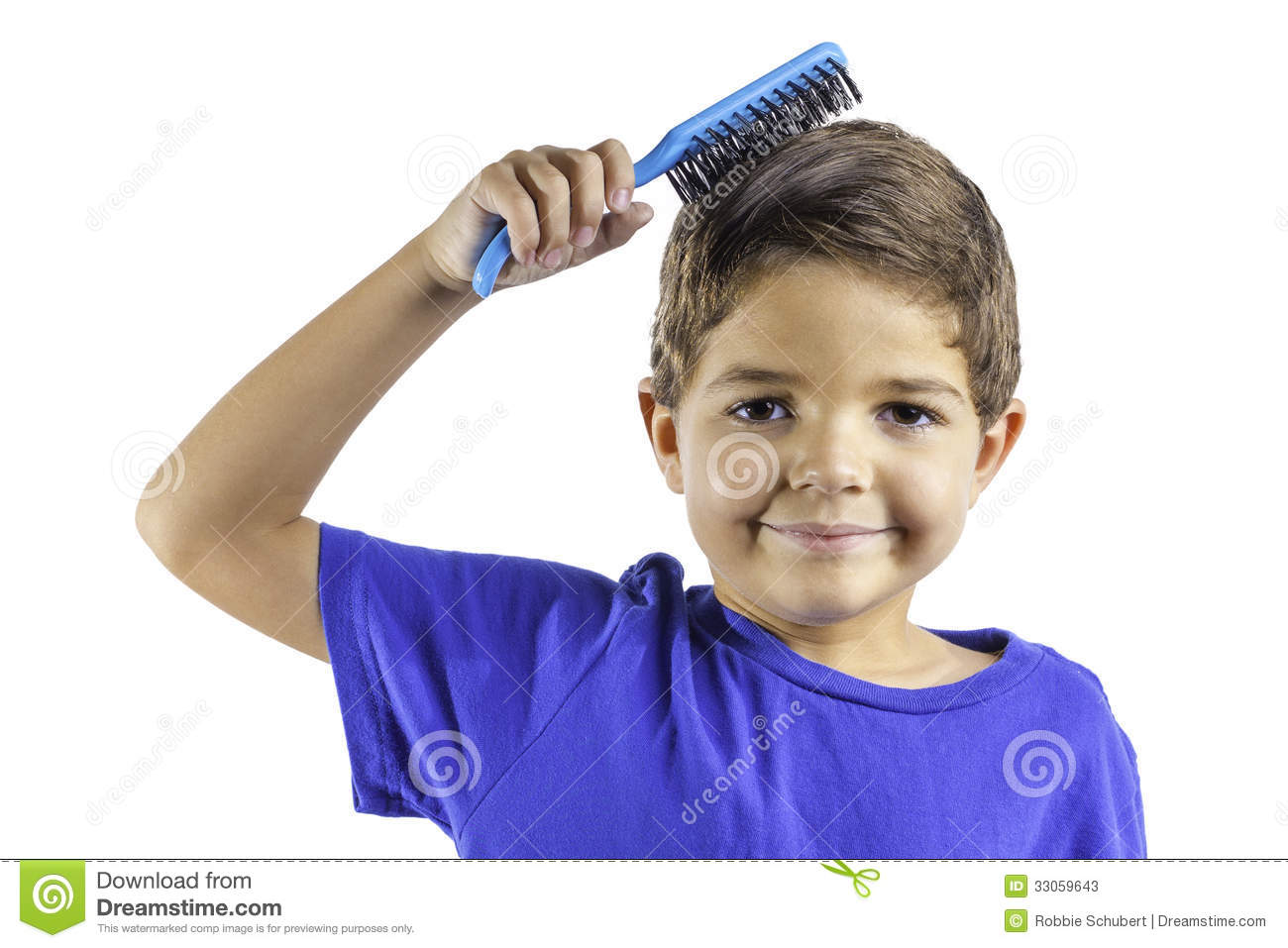 An Young Boy Brushing His Hair Isolated On A White Background