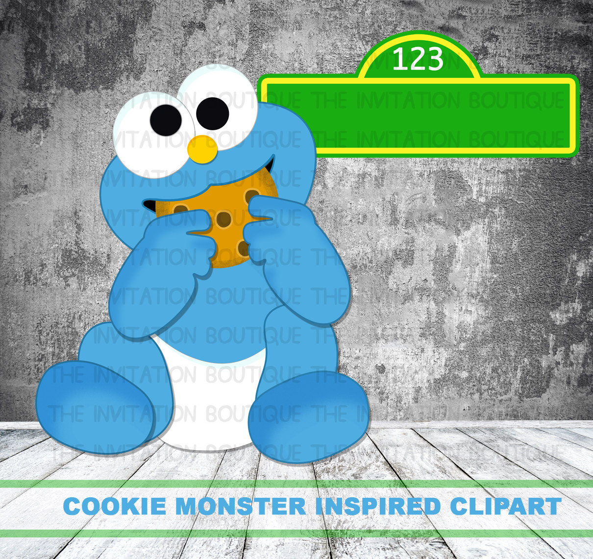 Baby Cookie Monster Clipart Hand Drawn By Theinvitationboutiqu