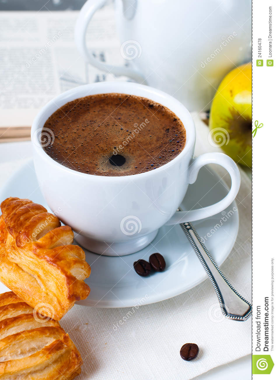 Breakfast Coffee And Pastries Closeup Royalty Free Stock Photos    