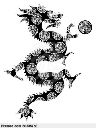 Chinese Dragon Archaic Motif Black And White Clip Art