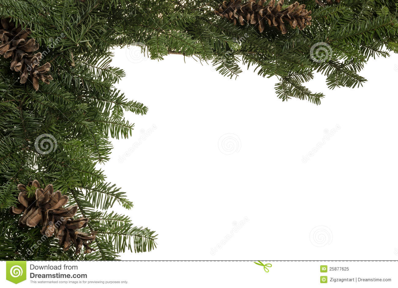 Christmas Border Of Live Greens And Pine Cones Royalty Free Stock