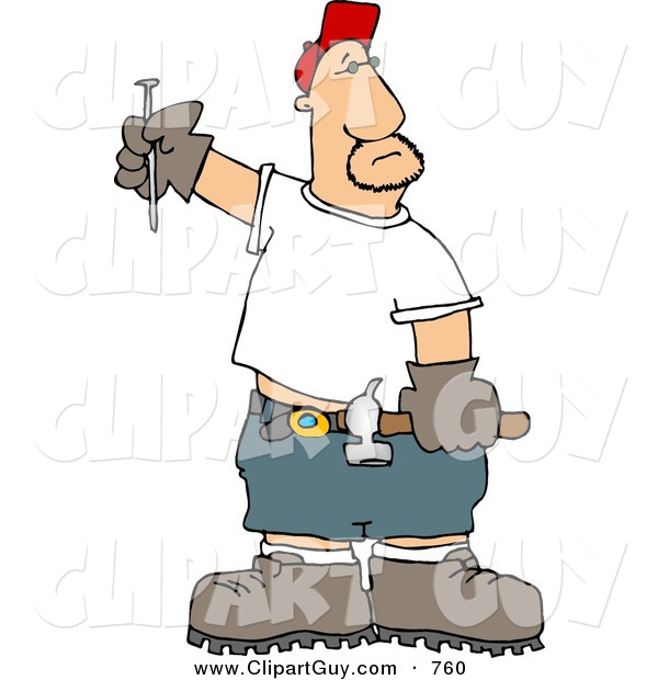 Clip Art Of A Bored Male Carpenter With A Hammer And Nail Ready To    