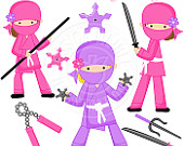     Clipart   Commercial Use Ok   Pink Ninja Graphics   Girl Ninja Clipart