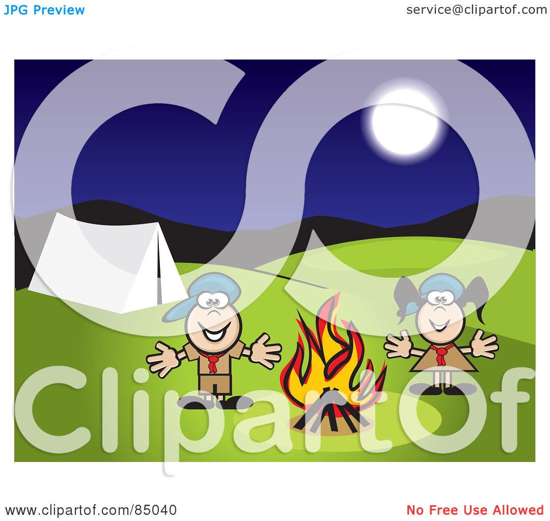 Clipart Illustration Of A Boy And Girl Scout Standing By A Campfire