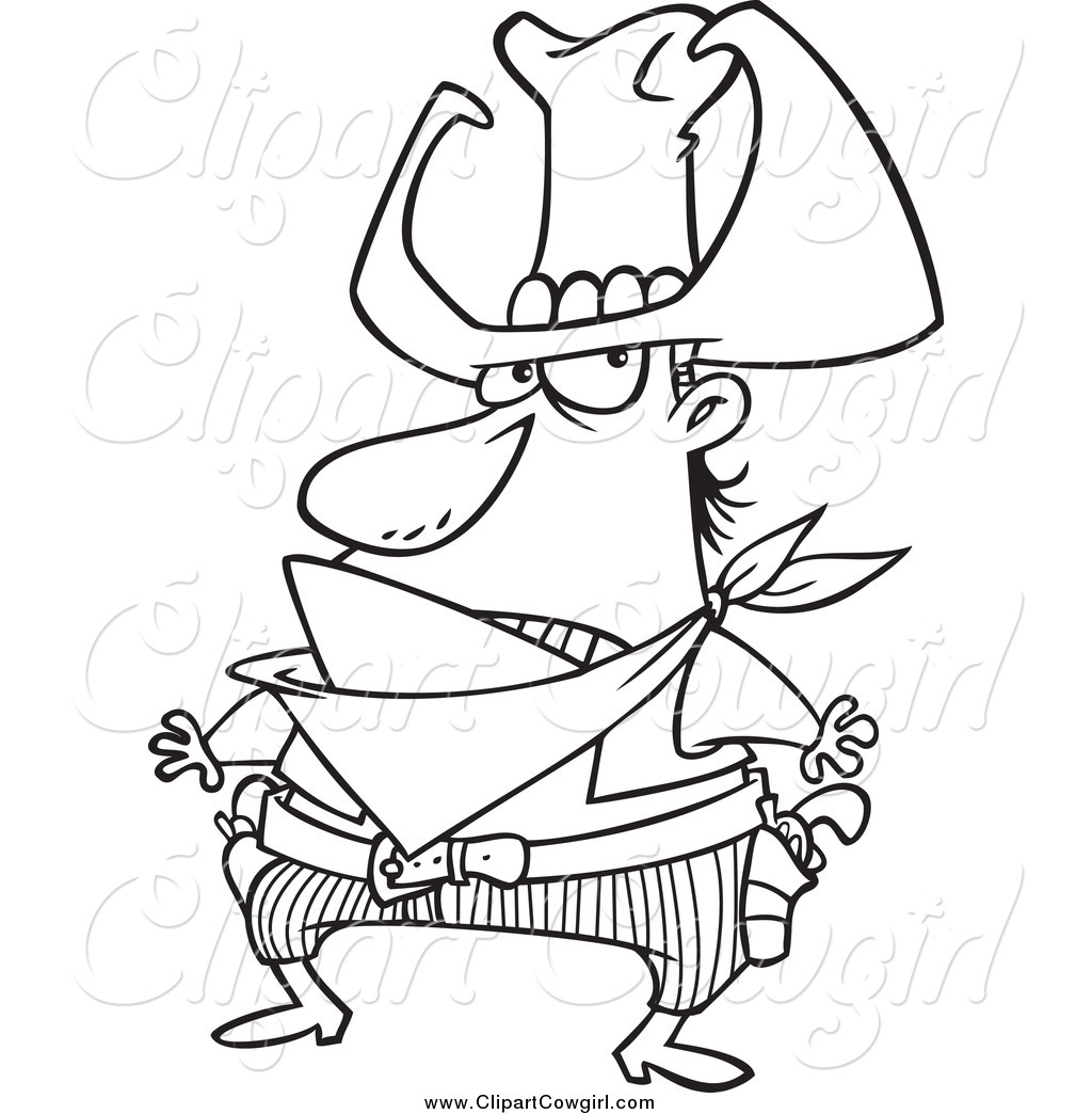 Clipart Of A Black And White Bad Cowboy Ready To Draw His Guns By Ron