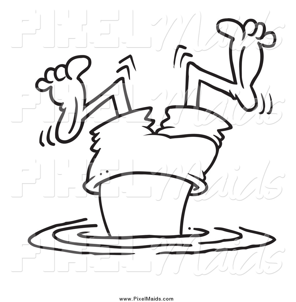 Clipart Of A Black And White Bad Diver Wiggling His Legs By Ron