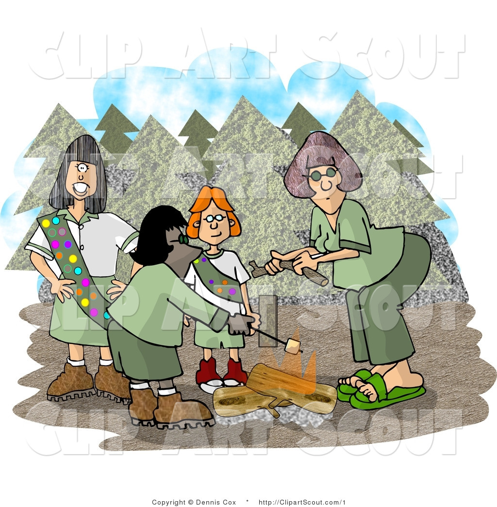 Clipart Of Group Of Girl Scouts Beside Campfire In The Forest By Djart