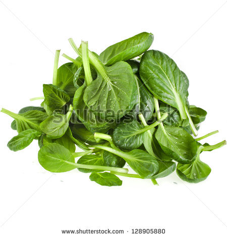 Fresh Green Leaves Spinach Or Pak Choi Isolated On A White Background    