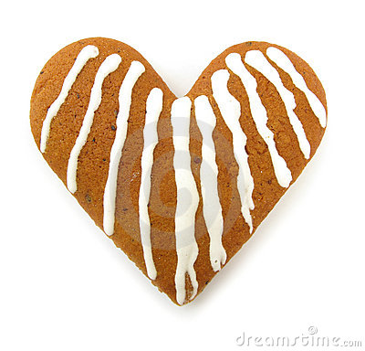 Heart Shaped Honey Cookie Decorated With White Icing Isolated On    