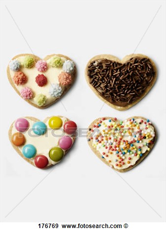 Stock Photograph   Four Heart Shaped Decorated Cookies  Fotosearch