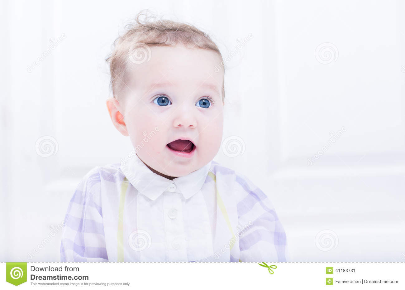 Talking Baby Girl With Beautiful Blue Eyes Stock Photo   Image