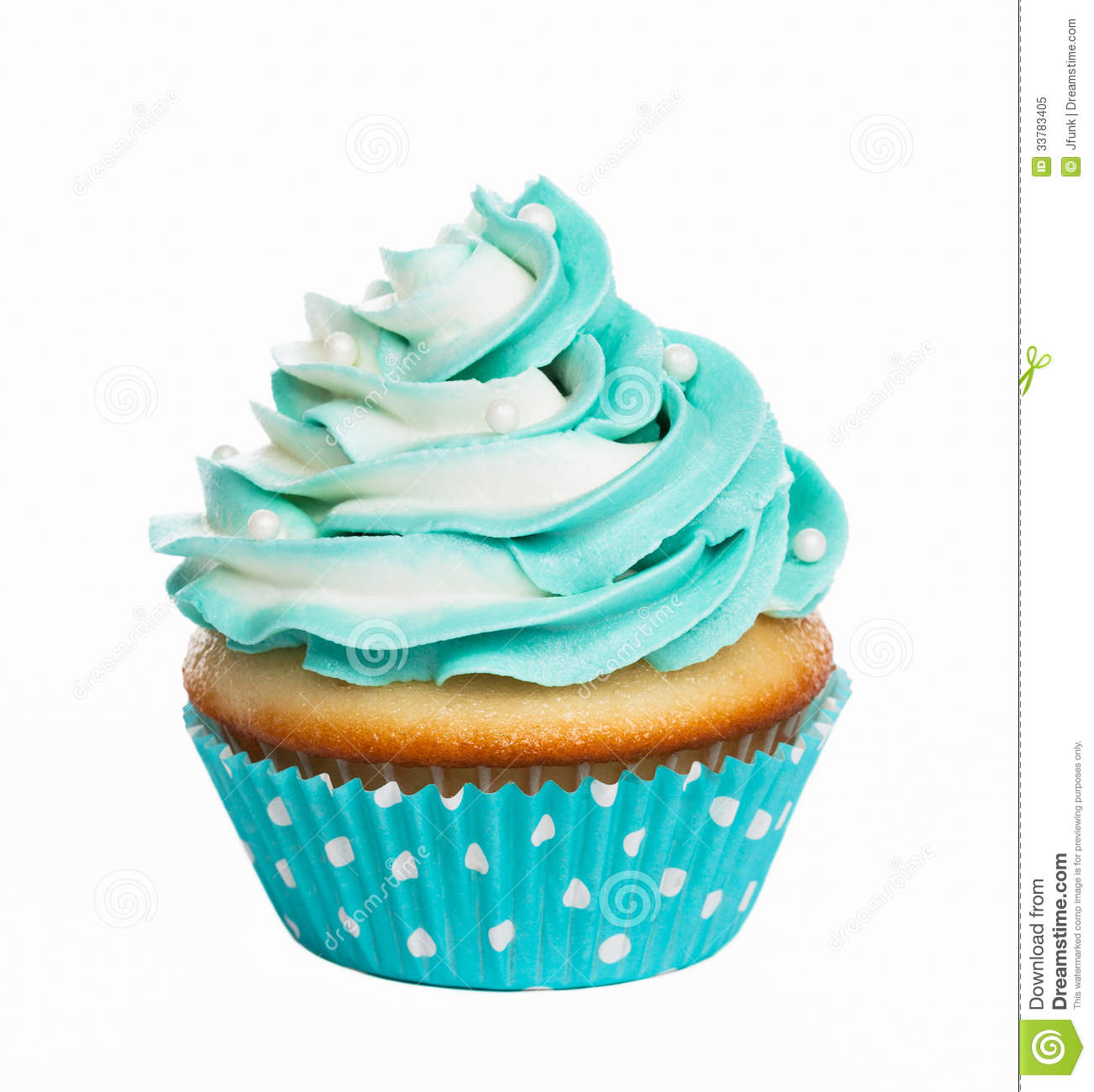 Teal Birthday Cupcake With Butter Cream Icing Isolated On White