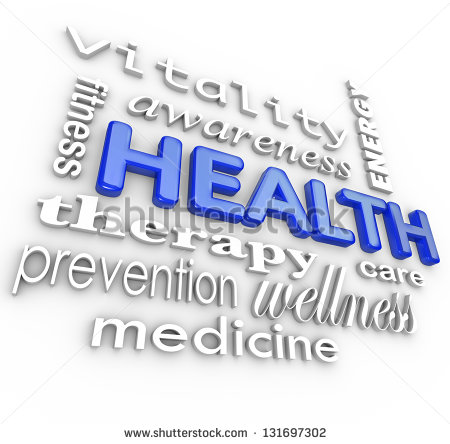 The Word Health Surrounded By A Collage Of Words Related To Healthcare    