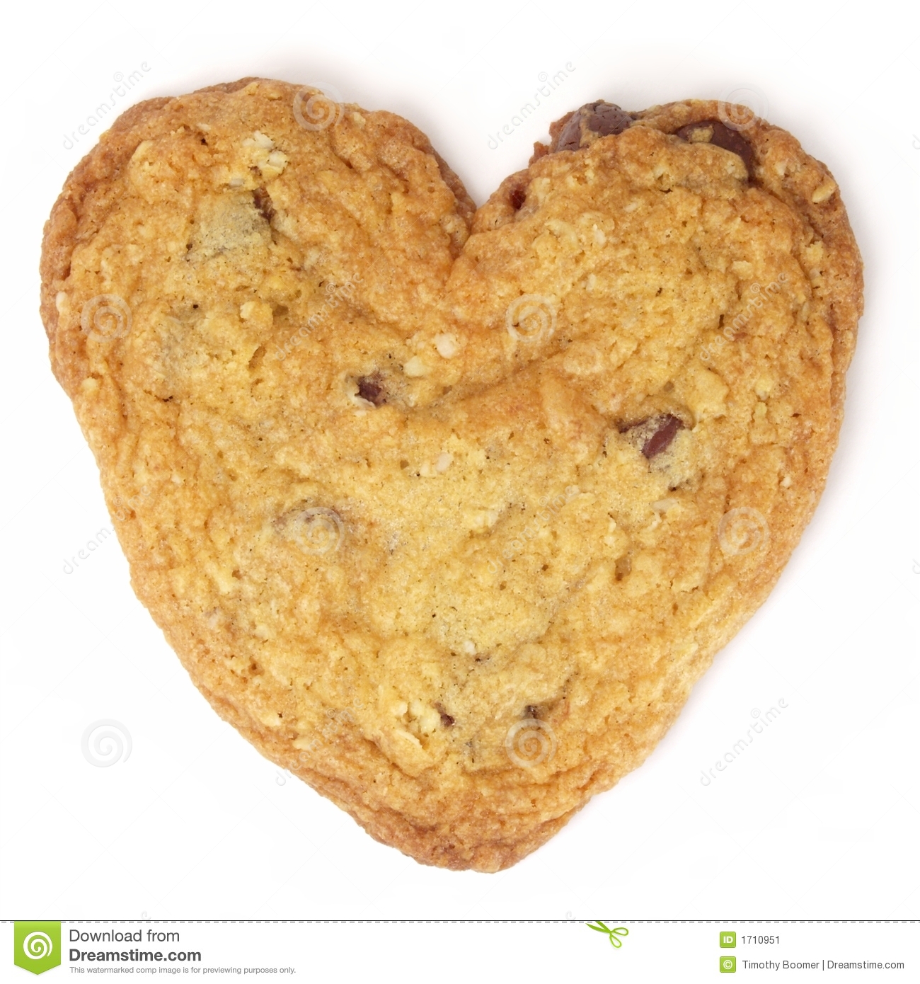 Top Side View Of One Home Made Heart Shaped Chocolate Chip Cookie    