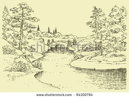 Winding River Clipart Black And White Over A Small River In The
