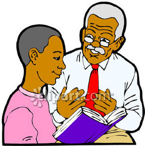 African American Grandpa Explaing A Book To His Grandson   Royalty