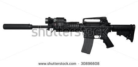 Ar 15 Assault Rifle Side View Isolated On White Background   Stock