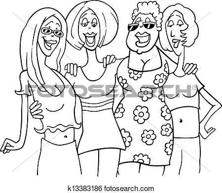 Art   Frauen Freunde Karikatur Abbildung K13383186   Suche Clipart