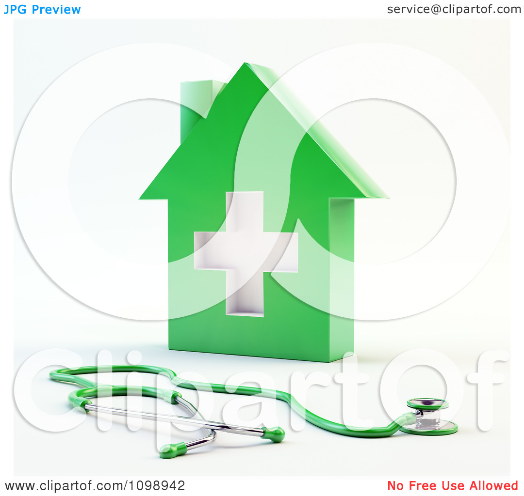Clipart 3d Green Medical Cross House And Stethoscope   Royalty Free    