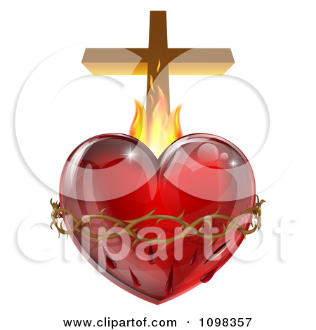 Clipart 3d Sacred Heart With Flames Thorns And A Cross   Royalty Free    