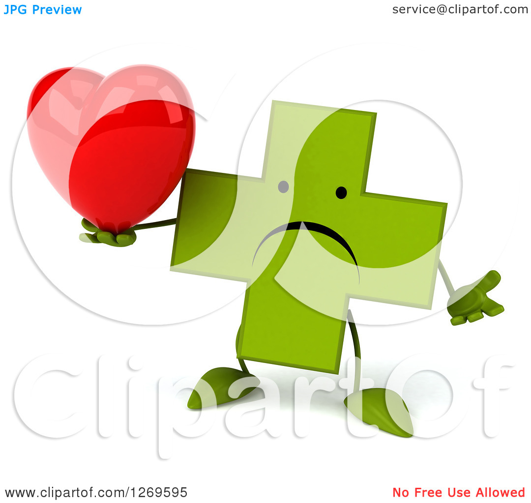 Clipart Of A 3d Unhappy Green Pharmaceutical Cross Character Shrugging    