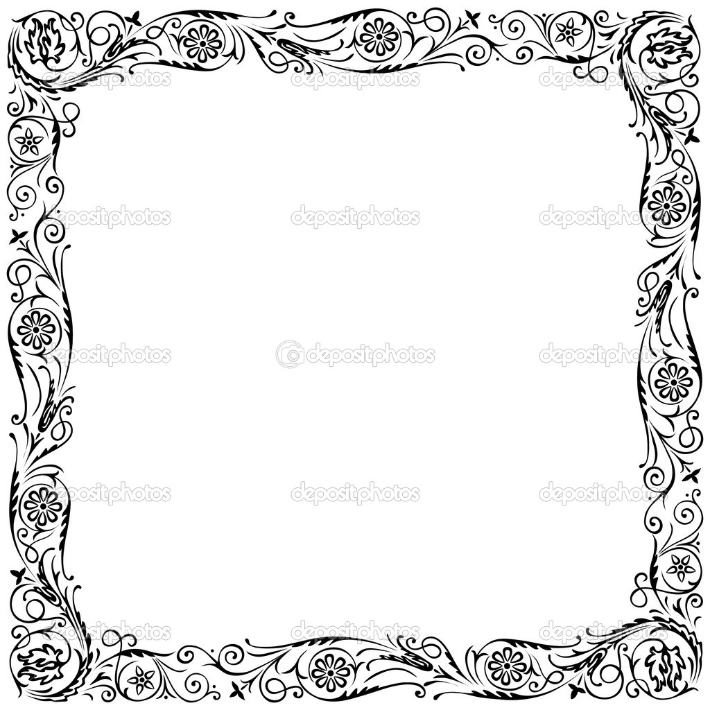 Design Frame With Swirling Floral Decorative Ornament  Black And White