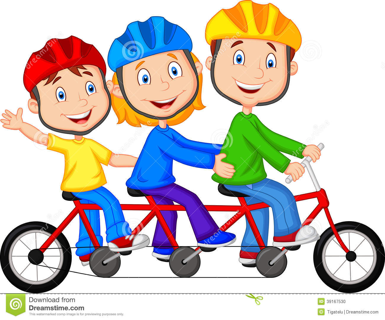 Happy Family Cartoon Riding Triple Bicycle Stock Vector   Image