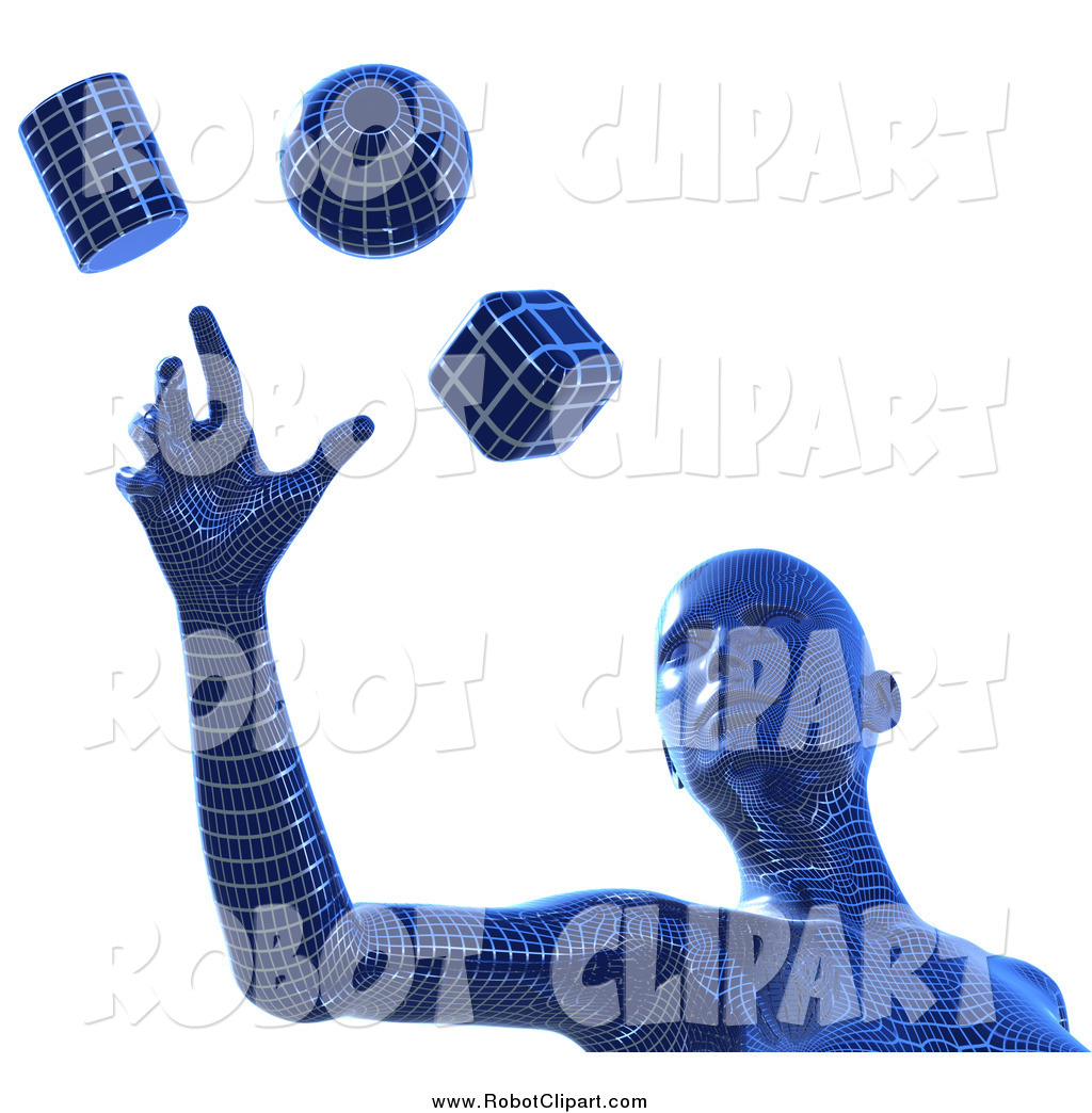 Larger Preview  Clipart Of A Blue 3d Wire Framed Cyber Woman Reaching    