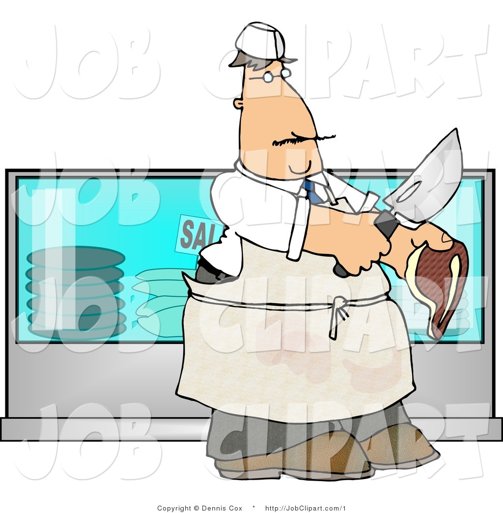 Larger Preview  Vector Job Clip Art Of A Man Holding Slice Of Cow Meat