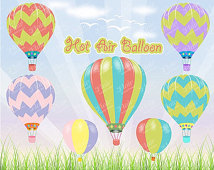 Pastel Colored Hot Air Ball Oon Digital Clipart Pack Spring Clipart    
