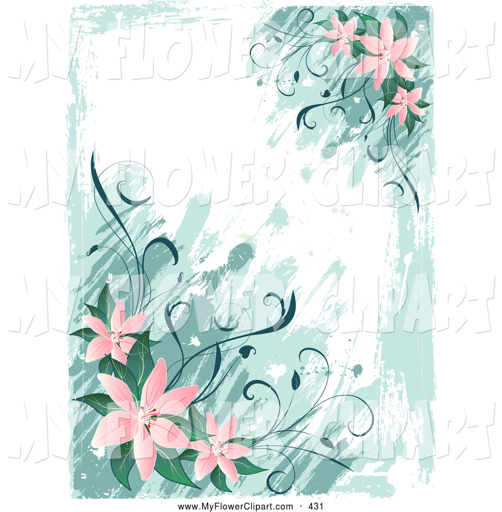 Pretty Vertical Background Of Pink Lily Flowers And Green Leaves Over